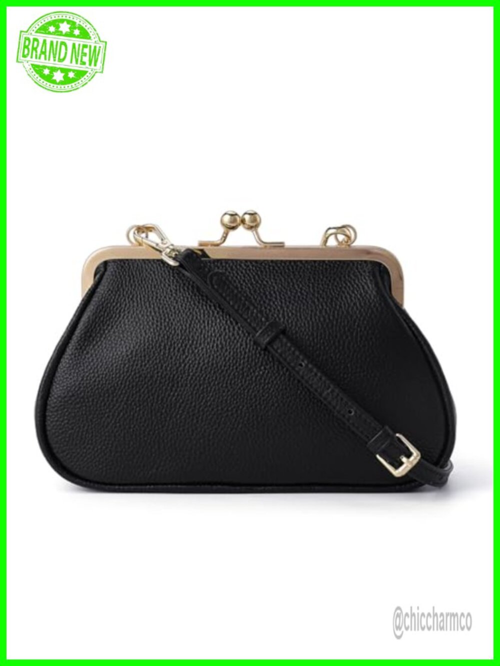 Genuine Leather Kiss Lock Shoulder Handbag Vintage Clutch Purse